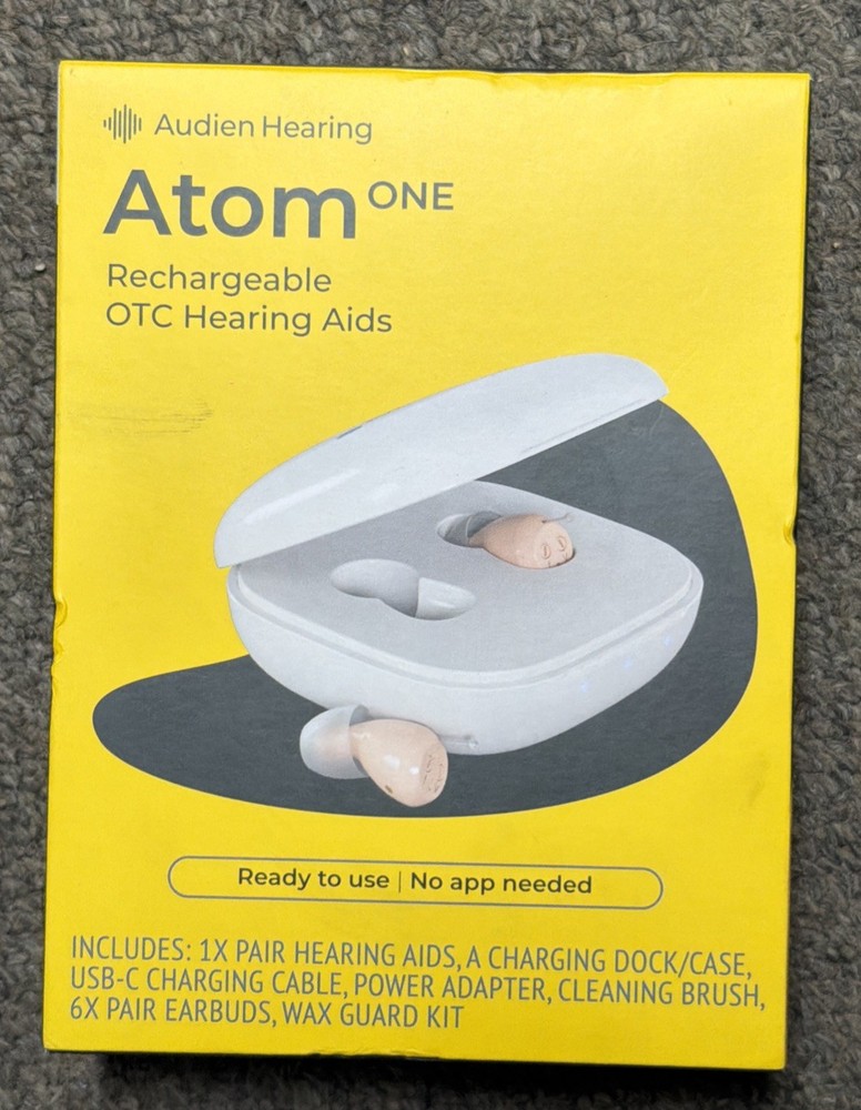 Audien Atom One OTC Hearing Aids Wireless, Rechargeable – Beige… FREE S&H!
