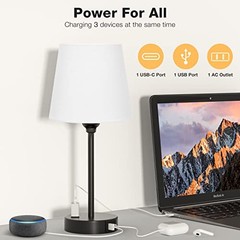 Set of 2 White Bedside Lamps – USB C Nightstand – Bedroom Lamp
