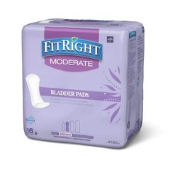 Fitright Incontinence Bladder Control Pads, Moderate Absorbency, 4.3″ X 11″, 16
