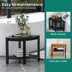 DWVO 17″ Corner Shower Stool W/Shelf Non-Slip Pad 352Lbs Shower Bench Black | Wa