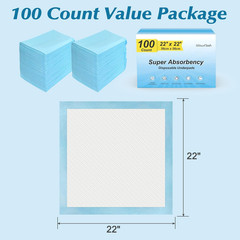 100 Count 22” X 22” Super Absorbency Disposable Underpads, Leakproof Quick Dryin