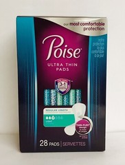 Poise Ultra Thin Pads Regular Length ~ Light 28 Pads
