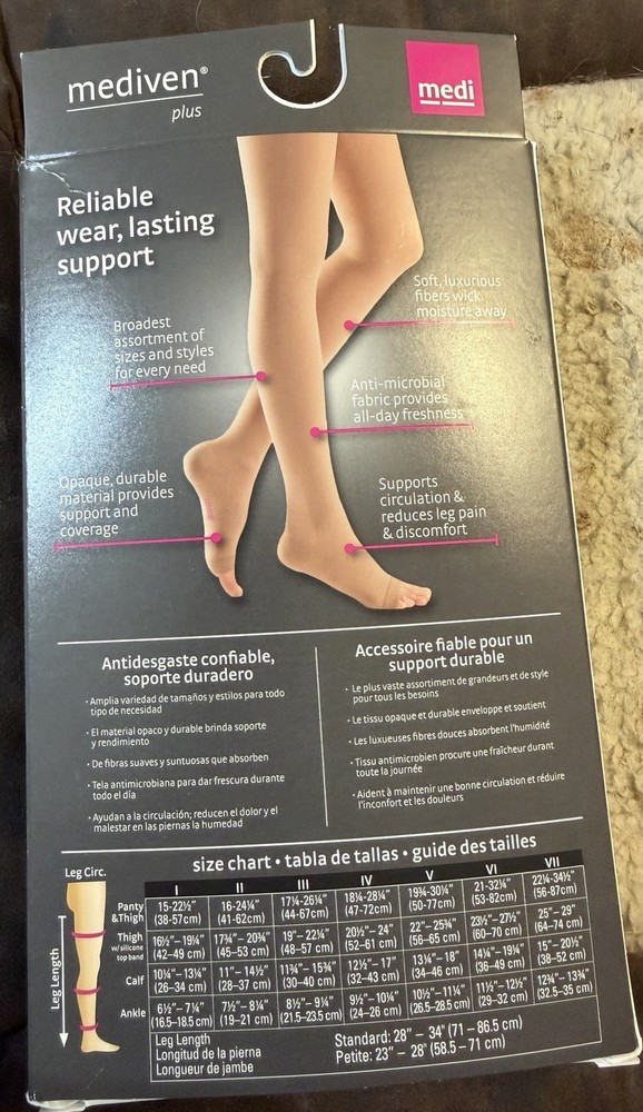 Medi Plus Thigh High Compression Hose OT Petite 20-30 MmHg Size VI Beige. Pair