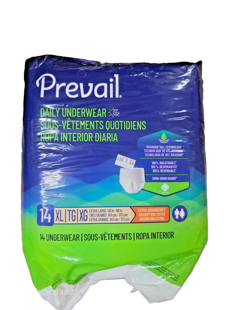 Prevail Daily Underwear XL 14 Ct Extra Absorbency Adult Diapers 58-68 in Unisex