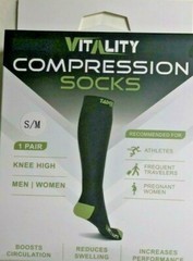 Tadge VITALITY COMPRESSION Socks Black Gray S/M Men Women 1Pair NEW in Box