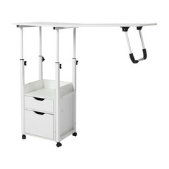 Movable Bedside Table Overbed Table w/ Wheels Adjustable Over Bed Desk 70-88cm