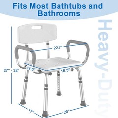 NEW Shower Chair with Arms & Back Height Adjustable Heavy Duty Bath Seat White
