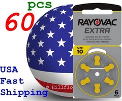 60 pcs A10 10 Size 10 PR70 Rayovac Extra Card 1.5V Zinc Air Hearing Aid Battery