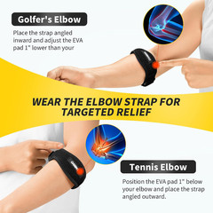 2 Pack Tennis Elbow Brace Strap for Tendonitis, Black | EVA Compression Pad, Adj