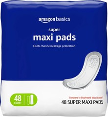 Amazon Basics Maxi Pads For Periods- Thick, Super Absorbency, Unscented, 48 Coun