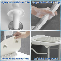 Wall Mounted Folding Shower Seat,Support 550Lbs,Adjustable Height Fold up Shower