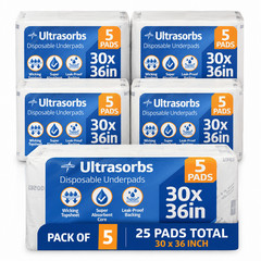Medline Ultrasorbs Underpads 30 x 36″ – Pack of 5 (25 Pads Total)