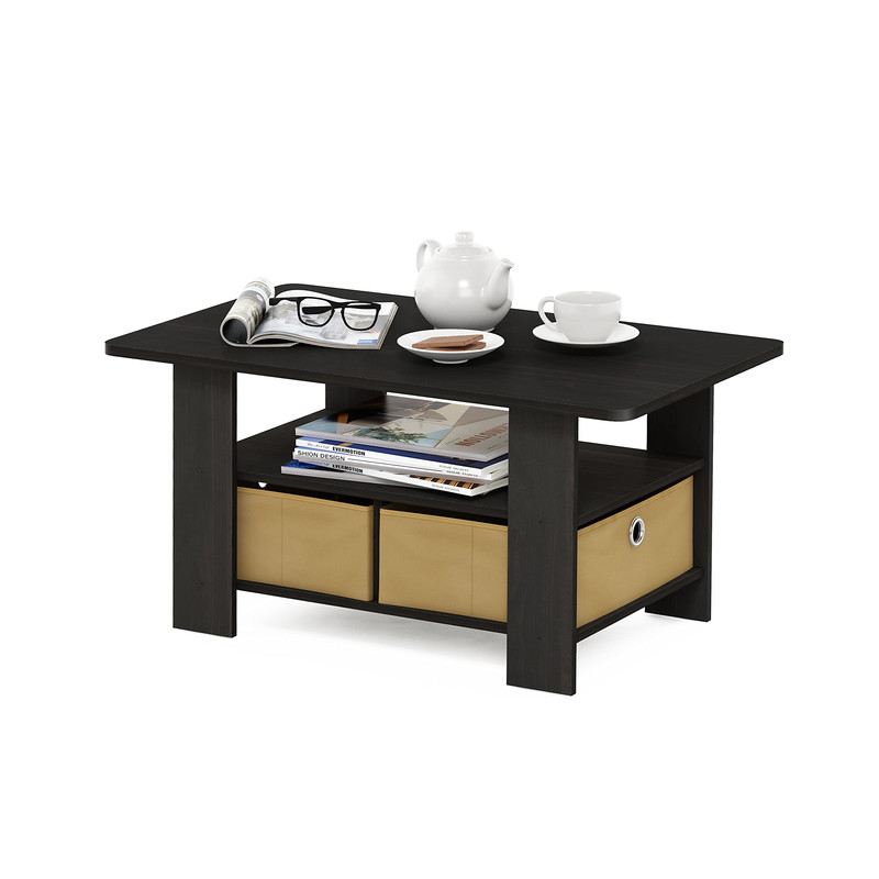 Furinno Coffee Table Bins Espresso/Brown 11158Ex/Br
