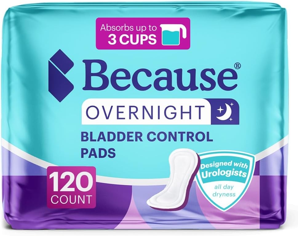 Because Overnight Incontinence Pads for Women – Moderate-to-Heavy Absorbency for