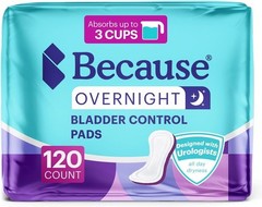 Because Overnight Incontinence Pads for Women – Moderate-to-Heavy Absorbency for
