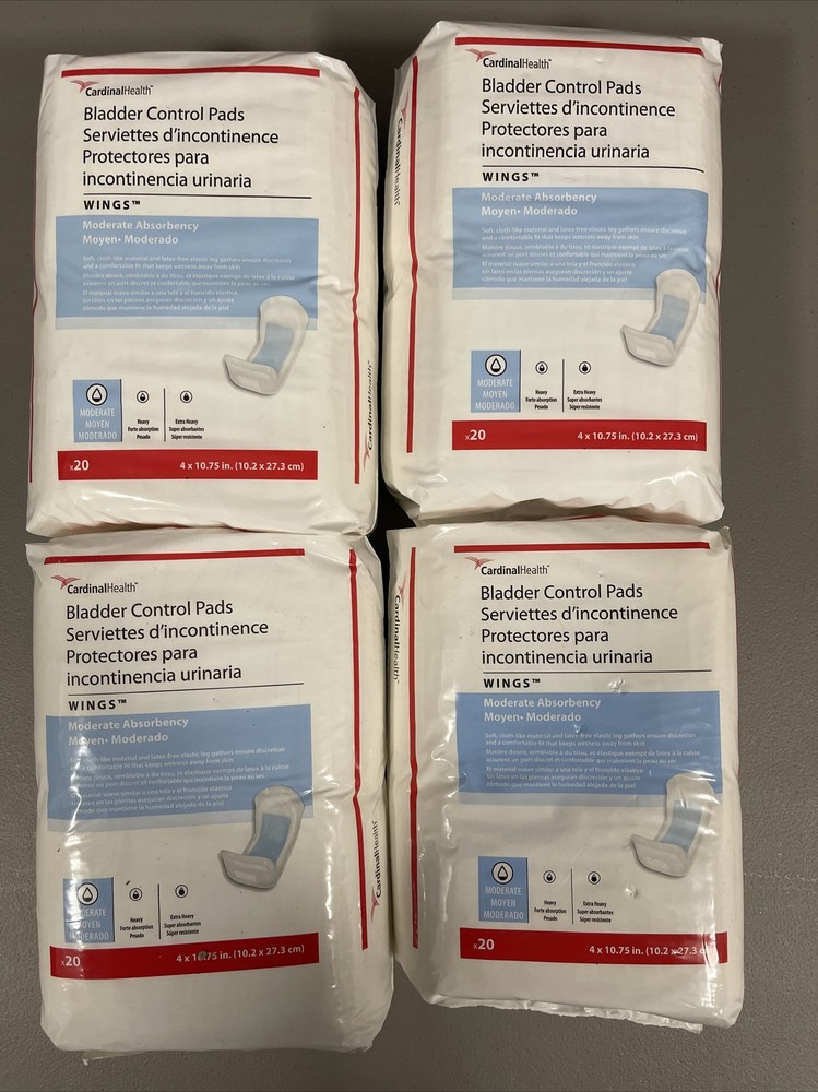Cardinal Health Bladder Control Incontinence Pads w/ Wings packof 20 pads Lots 4