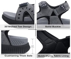 Mens Hiking Sandals With Arch Support Sport Recovery Athletic Walking 9 Grey