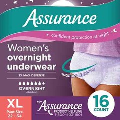 Assurance Women’s Incontinence & Postpartum Underwear, XL, Overnight 16 Count