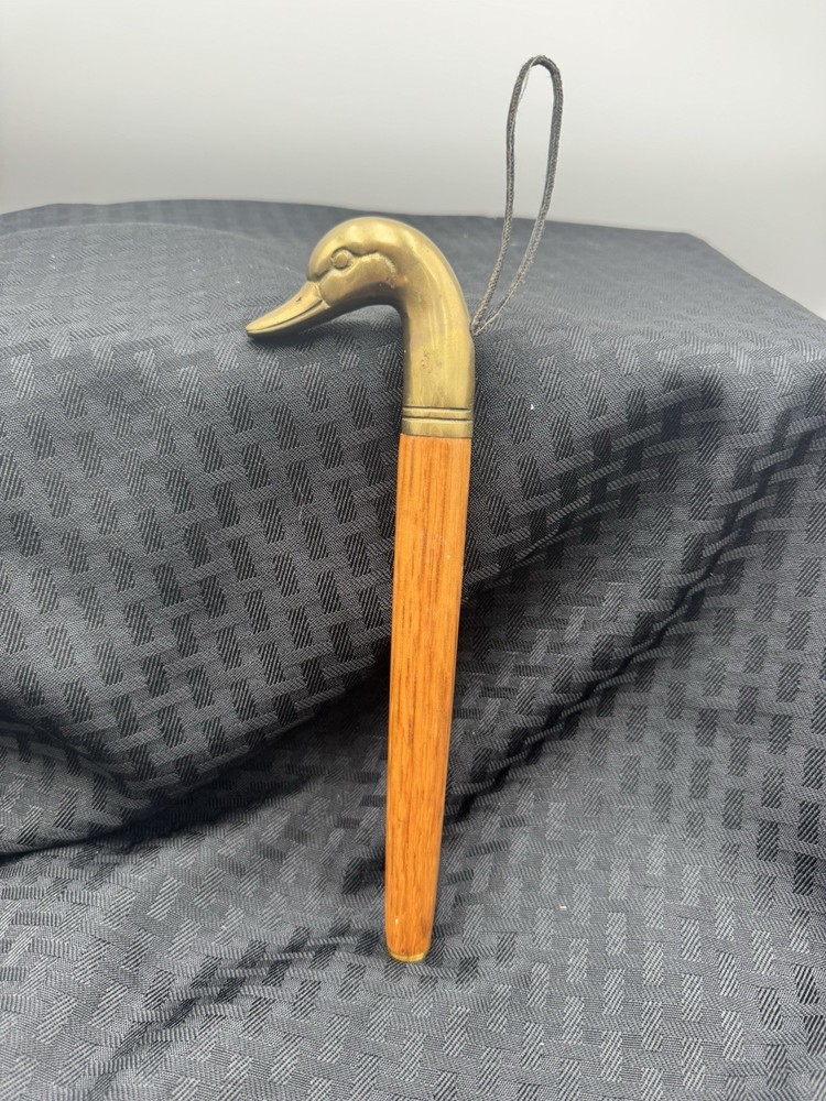Vintage Brass Duck Mallard Head Wood Cane Walking Stick Top