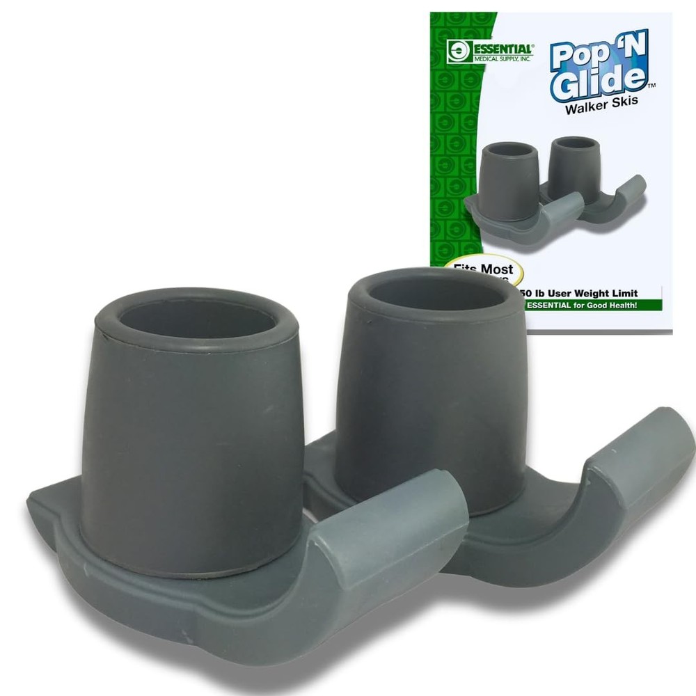 Walker Ski Glides Easy Use Universal Fit Accessories 2 Pack Gray