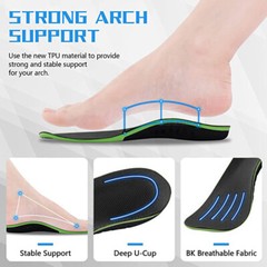 Pair High Arch Support Orthotic Shoe Insoles Inserts Flat Feet Plantar Fasciitis