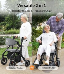Used 2-in-1 Rollator & Transport Chair – Lightweight Foldable – Black