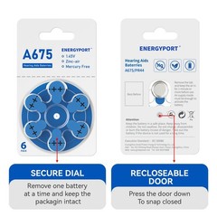 60 Pcs Hearing Aid Batteries Size : 10, 13, 312 or 675 1.45V Zinc-Air Battery