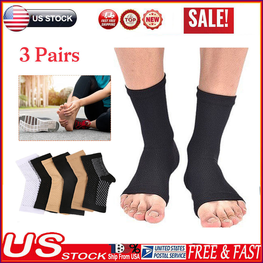 3 Pairs Foot & Ankle Brace Socks for Sprained Ankle Compression Sleeve Foot