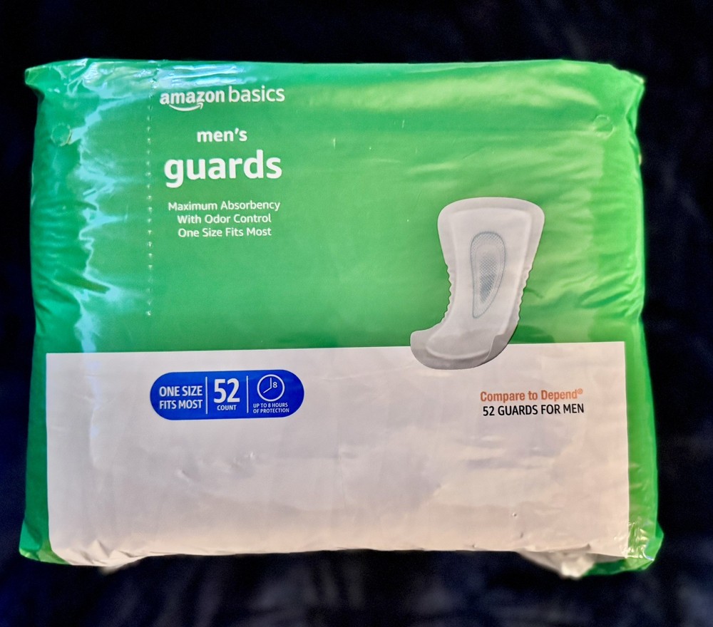 Amazon Basics Men’s Guards – Maximum Absorbency – 104 Total (2 Packs of 52)