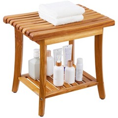 VEVOR Teak Shower Bench 20 x 14.3 x 17.9 in Wood Shower Stool Chair for Bathroom