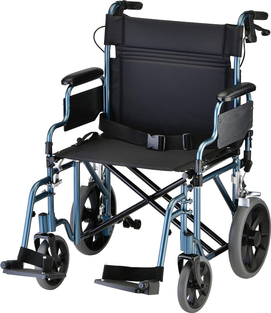 NOVA Bariatric Transport Chair, 400lbs Cap, 22″ Seat, 12” Rear Whl, OPENBOX BLUE