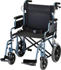 NOVA Bariatric Transport Chair, 400lbs Cap, 22″ Seat, 12” Rear Whl, OPENBOX BLUE