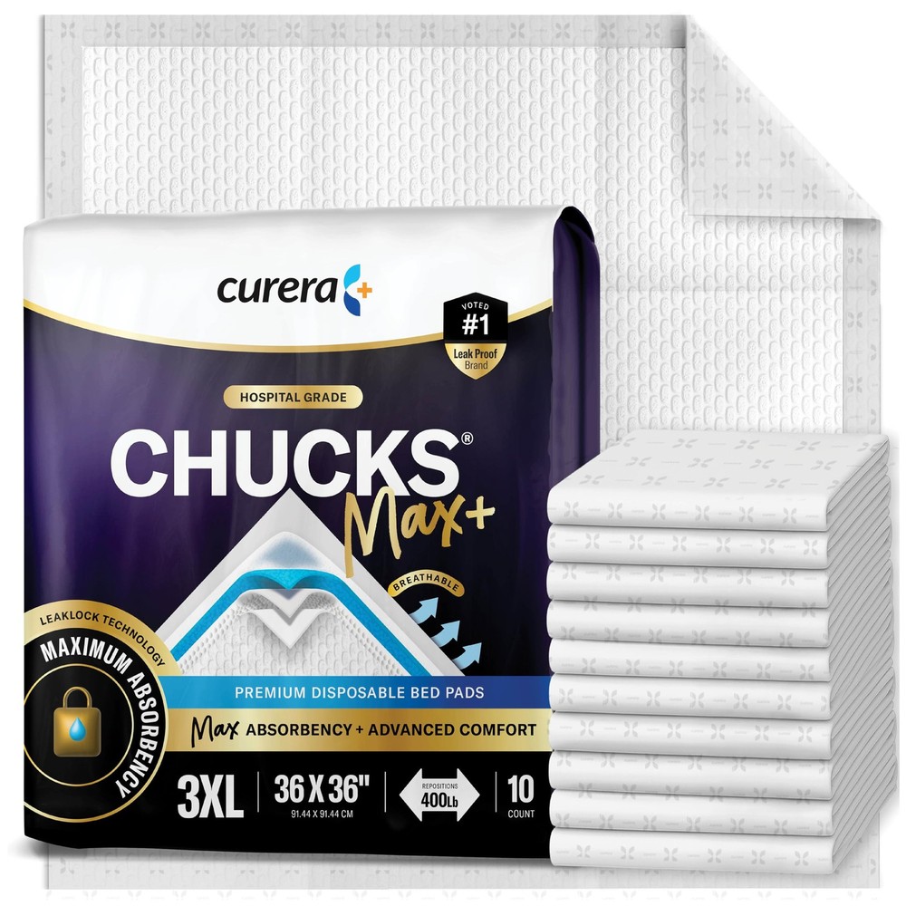 Chucks MAX+ Hospital Bed Pads Disposable Adult 36 x 36 36” x (10 Pack)