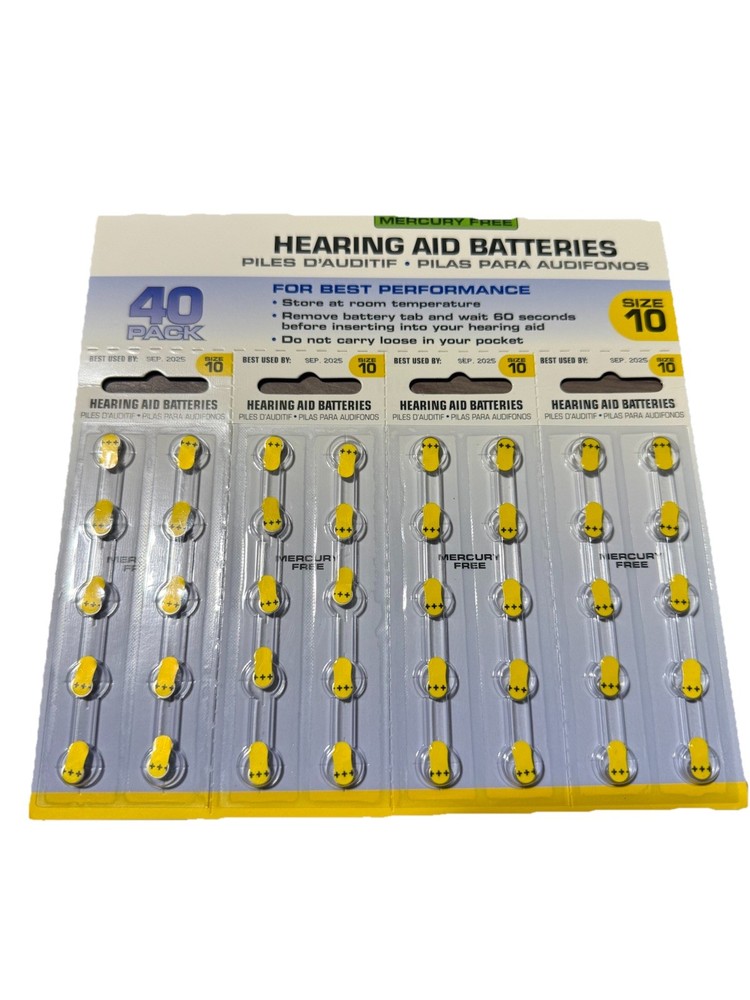 HEARING AID BATTERIES 40 PACK MERCURY FREE Size 10-BEST BY DATE 09-2025