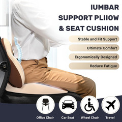 Car Seat Cushion and Lumbar Support Pillow, Memory Foam Ergonomic Back Support D