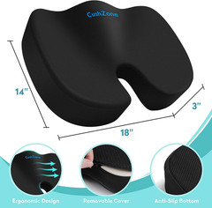Cooling Gel Memory Foam Seat Cushion Black Large U-Shape Sciatica Pain Relief