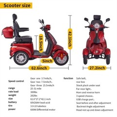 Heavy Duty 4 Wheel Mobility Scooters 500lbs 800W All Terrain for Seniors Adults