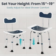 Shower Chair Adjustable 15-19″ Height Non-Slip Feet 300 lb Capacity – Dark Blue