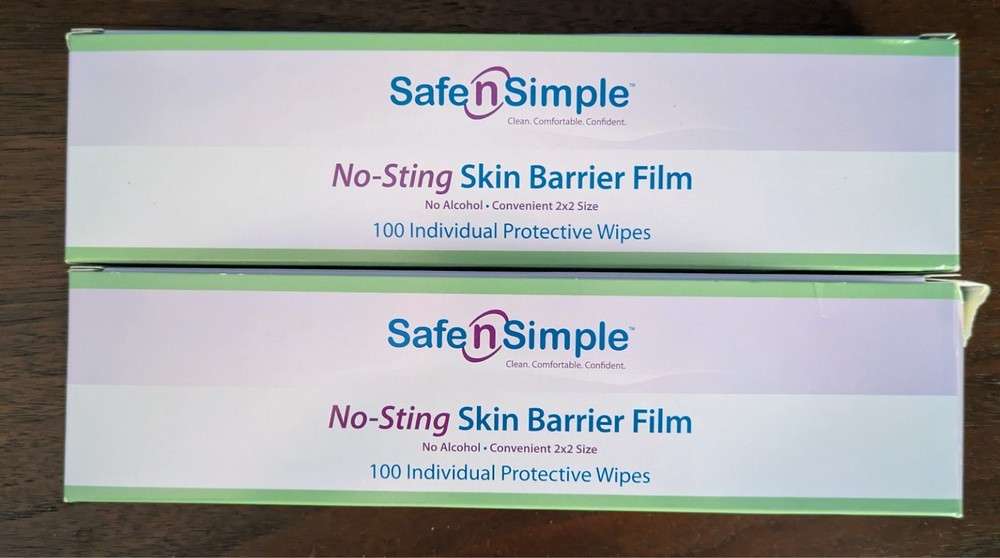 Two boxes 100ct Safe n Simple SN No Sting Skin Barrier Film Exp 06/05/2028