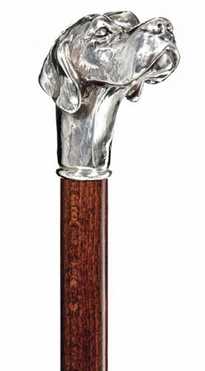 SILVER PLATED LABRADOR RETRIEVER WALKING STICK – WALKING CANE – MADE IN ITALY