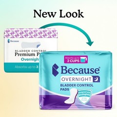 Because Overnight Incontinence Pads for Women 20 (Pack of 1) New Version
