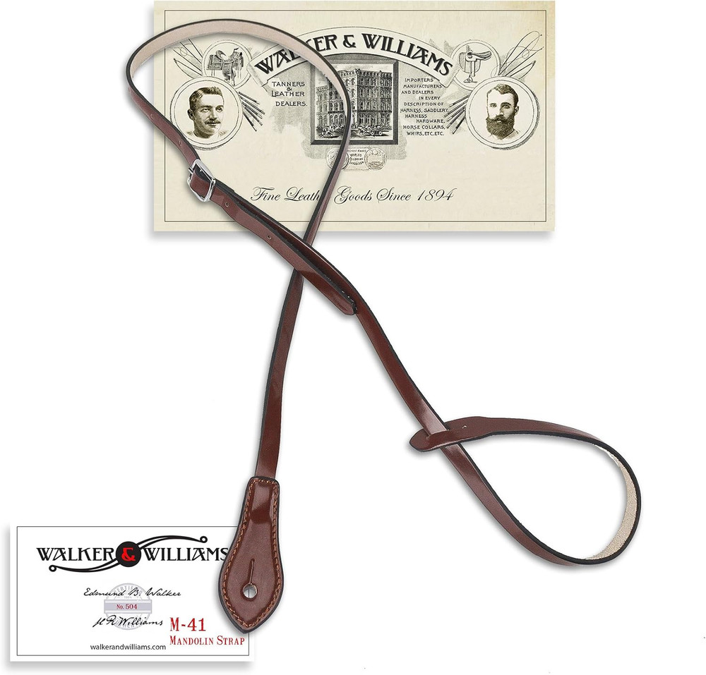 Walker & Williams M-41 Chestnut Brown Leather Mandolin Strap for a or F Types