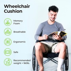 Wheelchair Seat Cushions Memory Foam Pressure Relief Cushion, (18″x16″x3″)