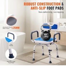 VEVOR 400lb Shower Chair 360° Swivel Adjustable lTub Seat w/Armrests&Backrest