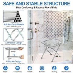 Folding Shower Chair 17.5 Inch Stainless Steel 400lbs Anti-Slip Bath Stool with
