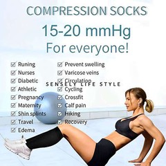 Black Knee High Compression Socks For Men Women 20 mmHg Small – Extra Large Size