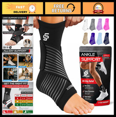 Ankle Brace Compression Sleeve for Sprains & Plantar Fasciitis Relief, Adjustabl