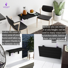 Wall Mounted Folding Shower Bench, Hidden Handmade Teak Wood Floating Seat