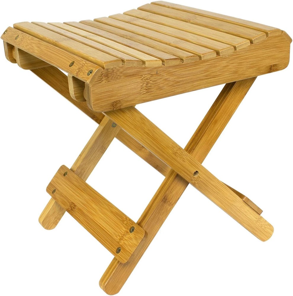 Bamboo Folding Step Stool 12″ Shower Bench, Spa Seat, Foot Rest, Portable Chair