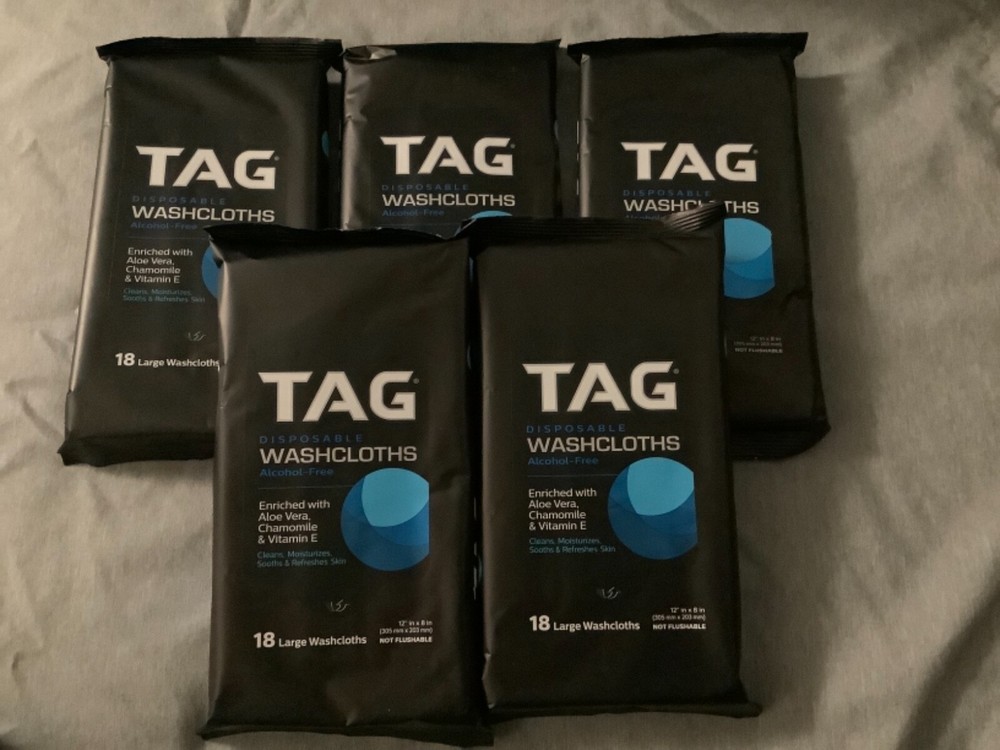 5 Packs Tag Disposable Washcloths 18 Large Per Pack Not Flushable Alcohol Free